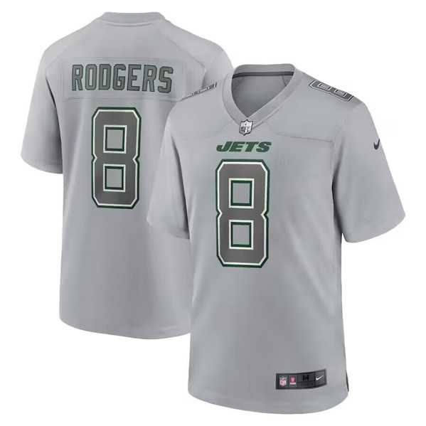 Mens New York Jets #8 Aaron Rodgers Grey Atmosphere Fashion Stitched Jersey Dyin